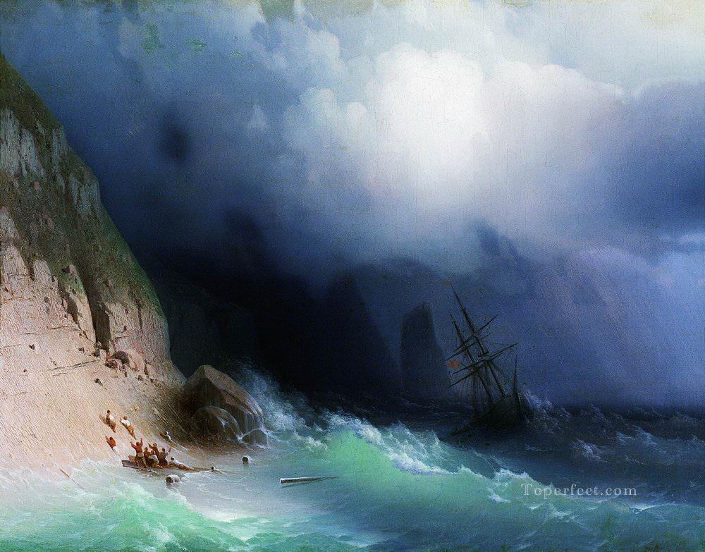 the shipwreck near rocks 1870 Romantic Ivan Aivazovsky Russian Oil Paintings